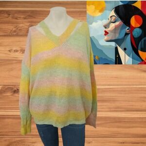 MainStrip Striped Rainbow Women's Pullover‎ Sweater Sz L